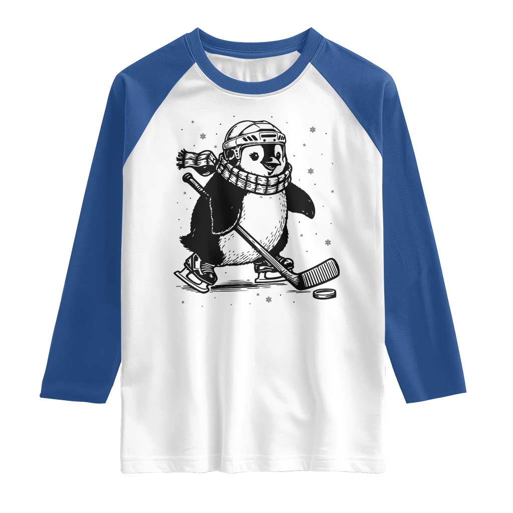 Cute Penguin Playing Ice Hockey Raglan Shirt Funny Sports Lover Gift TS12 White Royal Print Your Wear