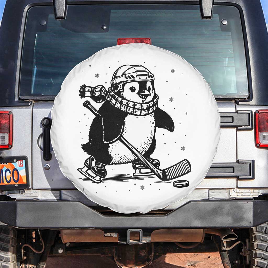Cute Penguin Playing Ice Hockey Spare Tire Cover Funny Sports Lover Gift TS12 No hole White Print Your Wear
