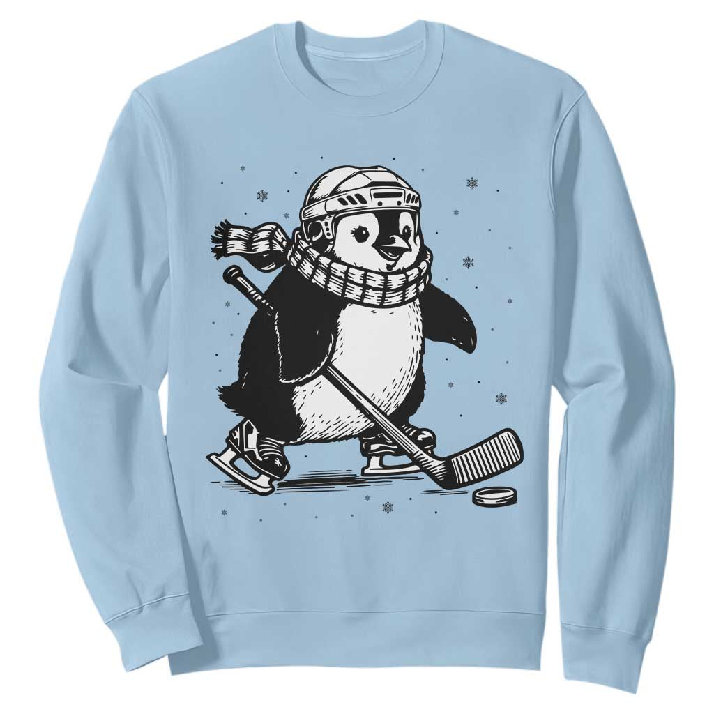 Cute Penguin Playing Ice Hockey Sweatshirt Funny Sports Lover Gift TS12 Light Blue Print Your Wear