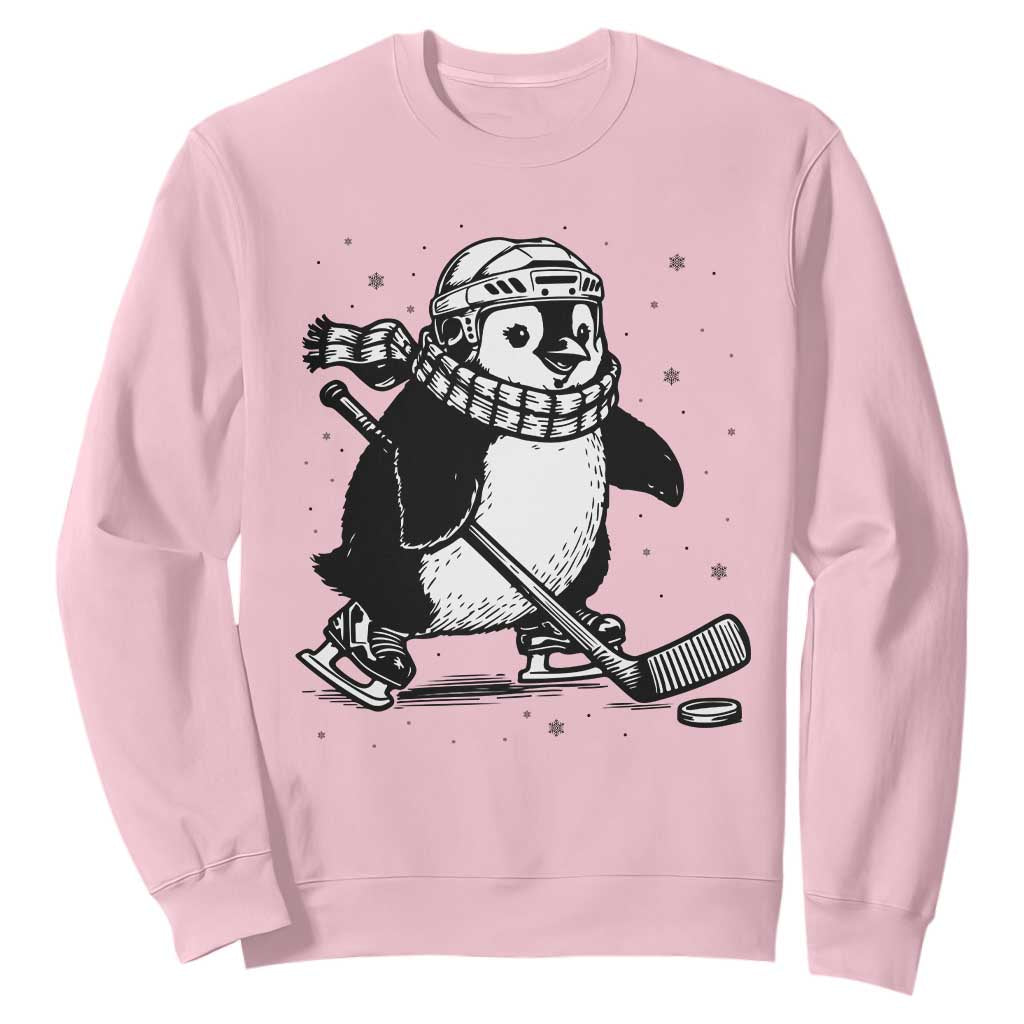 Cute Penguin Playing Ice Hockey Sweatshirt Funny Sports Lover Gift TS12 Light Pink Print Your Wear