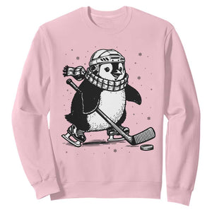 Cute Penguin Playing Ice Hockey Sweatshirt Funny Sports Lover Gift TS12 Light Pink Print Your Wear