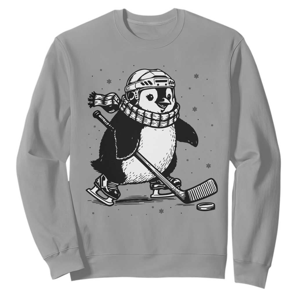 Cute Penguin Playing Ice Hockey Sweatshirt Funny Sports Lover Gift TS12 Sport Gray Print Your Wear