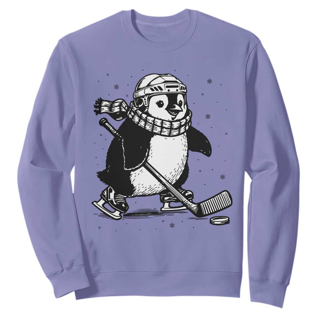 Cute Penguin Playing Ice Hockey Sweatshirt Funny Sports Lover Gift TS12 Violet Print Your Wear