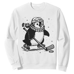 Cute Penguin Playing Ice Hockey Sweatshirt Funny Sports Lover Gift TS12 White Print Your Wear