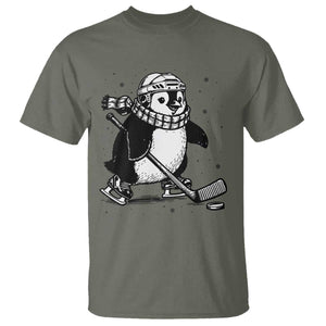 Cute Penguin Playing Ice Hockey T Shirt Funny Sports Lover Gift TS12 Military Green Print Your Wear