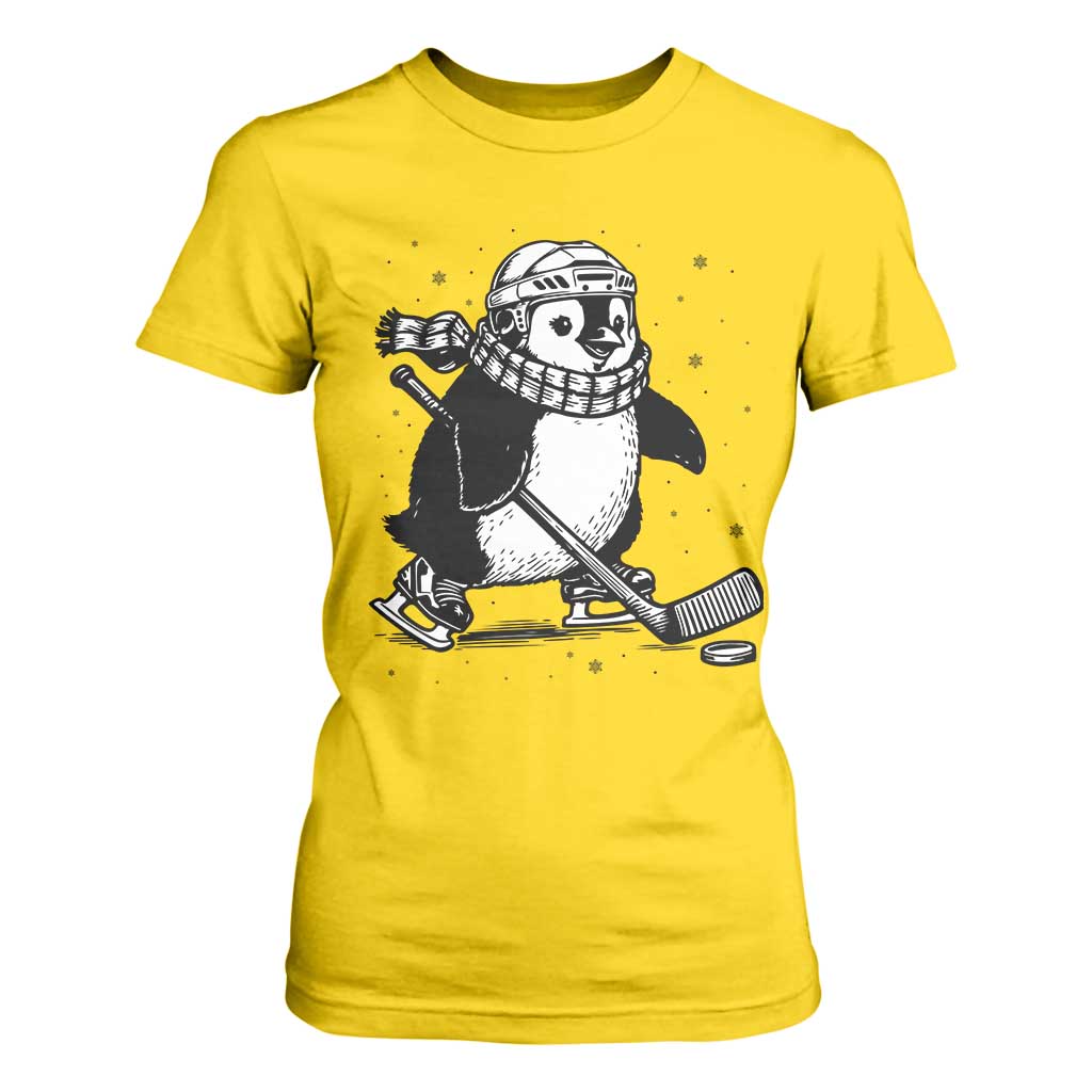 Cute Penguin Playing Ice Hockey T Shirt For Women Funny Sports Lover Gift TS12 Daisy Print Your Wear