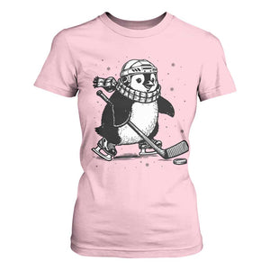 Cute Penguin Playing Ice Hockey T Shirt For Women Funny Sports Lover Gift TS12 Light Pink Print Your Wear