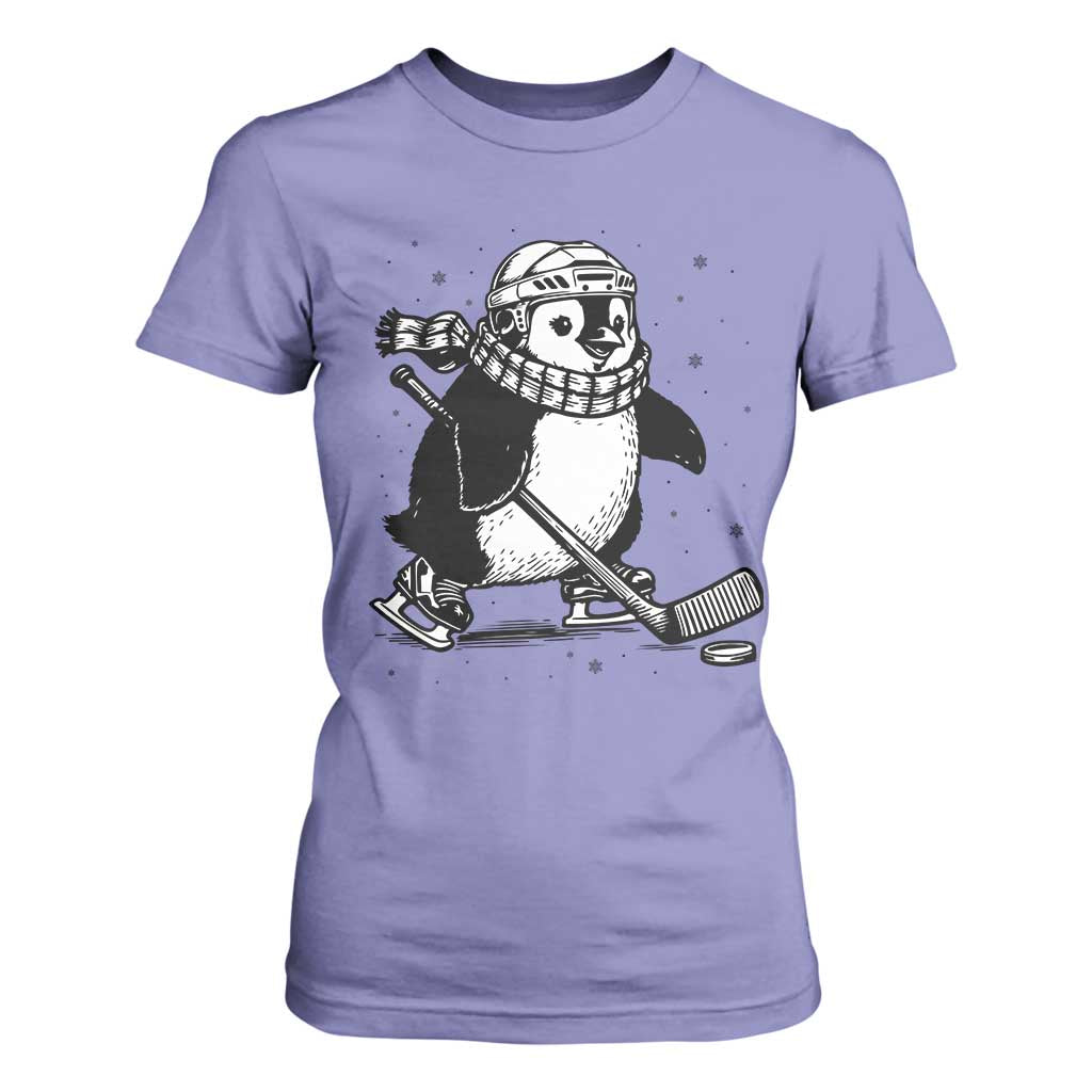 Cute Penguin Playing Ice Hockey T Shirt For Women Funny Sports Lover Gift TS12 Violet Print Your Wear