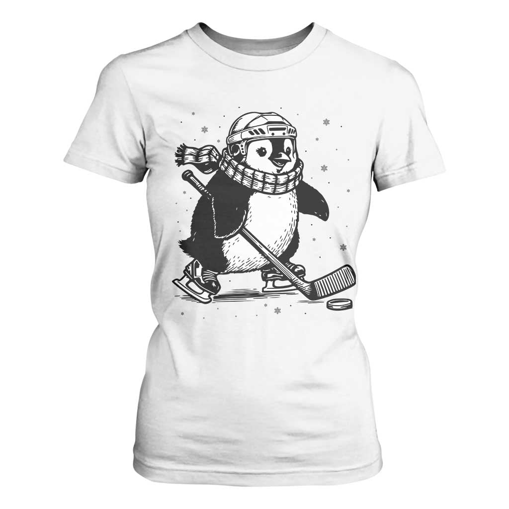 Cute Penguin Playing Ice Hockey T Shirt For Women Funny Sports Lover Gift TS12 White Print Your Wear