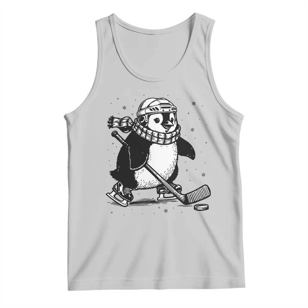 Cute Penguin Playing Ice Hockey Tank Top Funny Sports Lover Gift TS12 Ash Print Your Wear