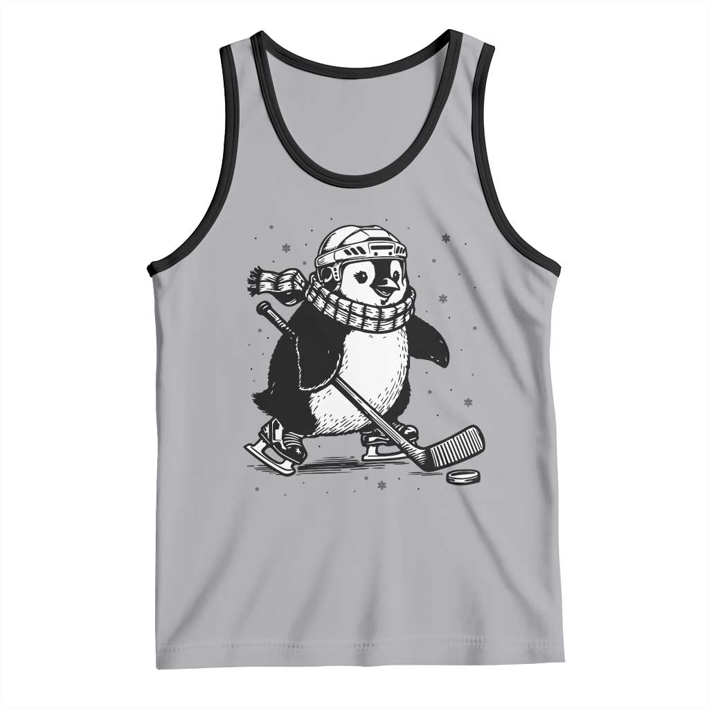 Cute Penguin Playing Ice Hockey Tank Top Funny Sports Lover Gift TS12 Athletic Heather Black Print Your Wear