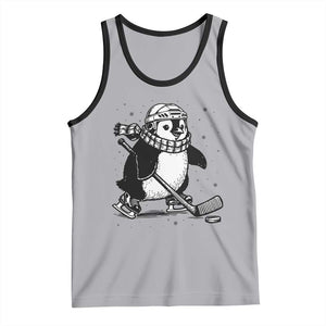 Cute Penguin Playing Ice Hockey Tank Top Funny Sports Lover Gift TS12 Athletic Heather Black Print Your Wear