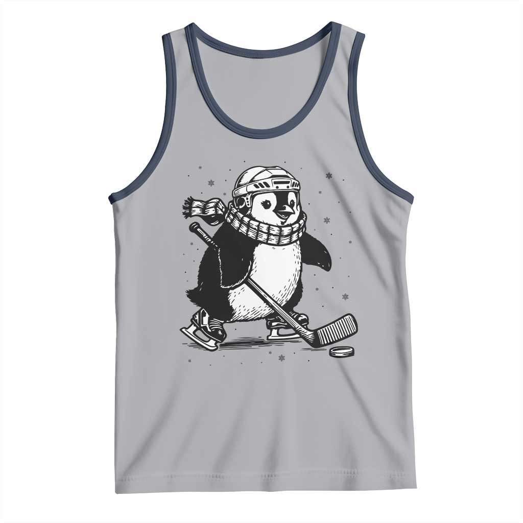 Cute Penguin Playing Ice Hockey Tank Top Funny Sports Lover Gift TS12 Athletic Heather Navy Print Your Wear
