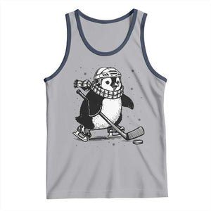 Cute Penguin Playing Ice Hockey Tank Top Funny Sports Lover Gift TS12 Athletic Heather Navy Print Your Wear