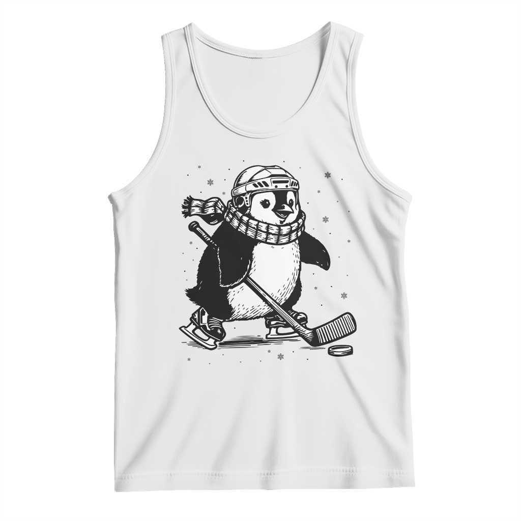Cute Penguin Playing Ice Hockey Tank Top Funny Sports Lover Gift TS12 White Print Your Wear