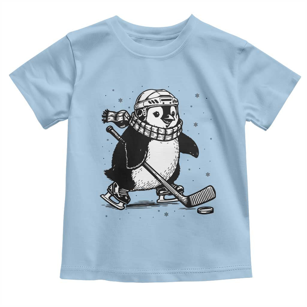 Cute Penguin Playing Ice Hockey Toddler T Shirt Funny Sports Lover Gift TS12 Light Blue Print Your Wear
