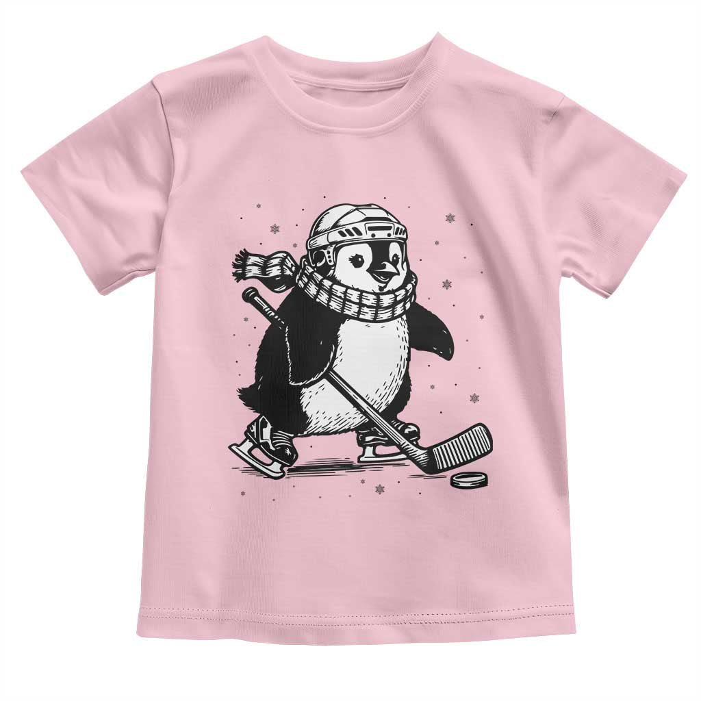 Cute Penguin Playing Ice Hockey Toddler T Shirt Funny Sports Lover Gift TS12 Light Pink Print Your Wear