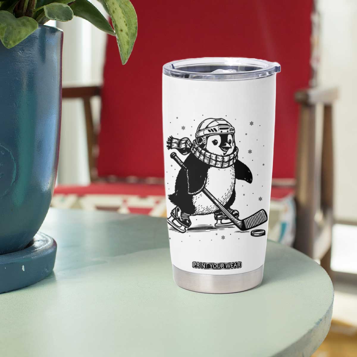 Cute Penguin Playing Ice Hockey Tumbler Cup Funny Sports Lover Gift TS12 Print Your Wear