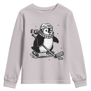 Cute Penguin Playing Ice Hockey Youth Sweatshirt Funny Sports Lover Gift TS12 Ice Gray Print Your Wear