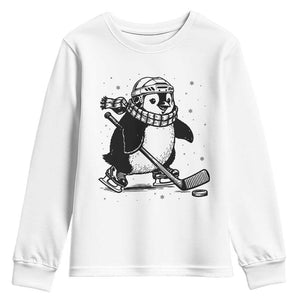 Cute Penguin Playing Ice Hockey Youth Sweatshirt Funny Sports Lover Gift TS12 White Print Your Wear