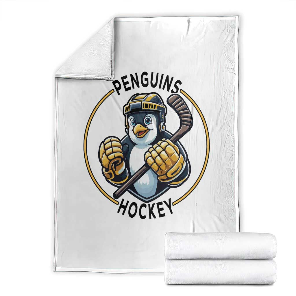Funny Penguin Hockey Player Throw Blanket Gift For Animal Lovers TS12 White Print Your Wear