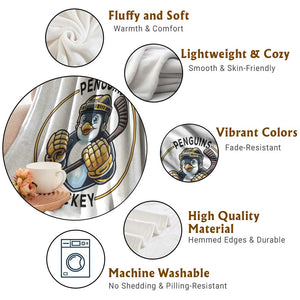 Funny Penguin Hockey Player Throw Blanket Gift For Animal Lovers TS12 Print Your Wear