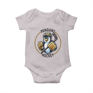 Funny Penguin Hockey Player Baby Onesie Gift For Animal Lovers TS12 Ice Gray Print Your Wear