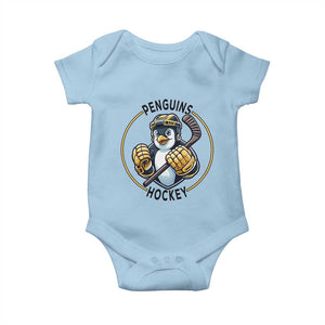 Funny Penguin Hockey Player Baby Onesie Gift For Animal Lovers TS12 Light Blue Print Your Wear