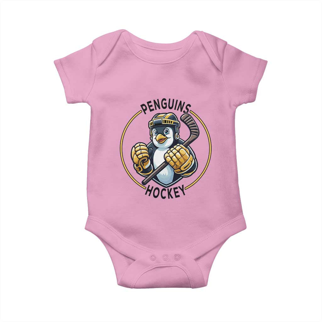 Funny Penguin Hockey Player Baby Onesie Gift For Animal Lovers TS12 Light Pink Print Your Wear