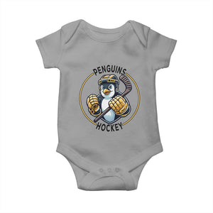 Funny Penguin Hockey Player Baby Onesie Gift For Animal Lovers TS12 Sport Gray Print Your Wear
