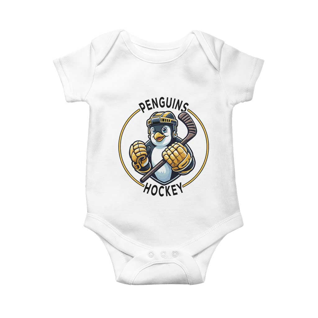 Funny Penguin Hockey Player Baby Onesie Gift For Animal Lovers TS12 White Print Your Wear