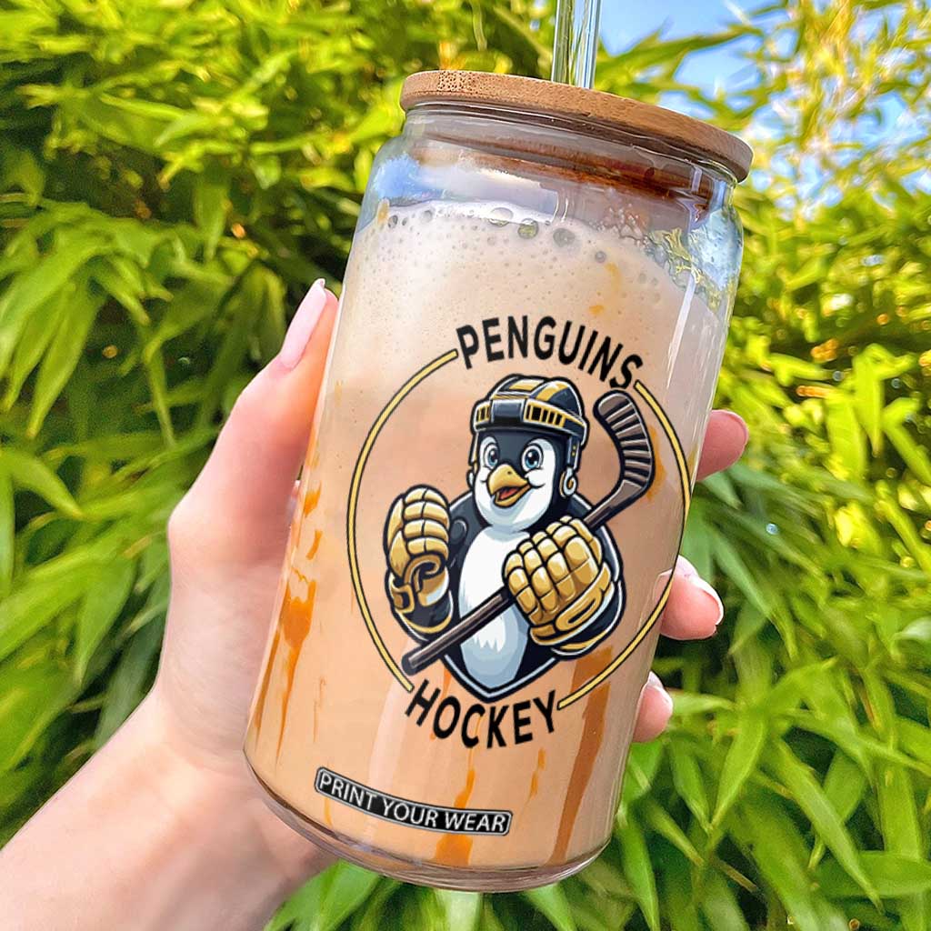 Funny Penguin Hockey Player Glass Can Gift For Animal Lovers TS12 White Print Your Wear