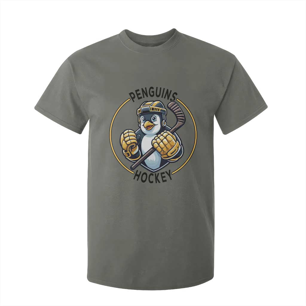 Funny Penguin Hockey Player T Shirt For Kid Gift For Animal Lovers TS12 Military Green Print Your Wear