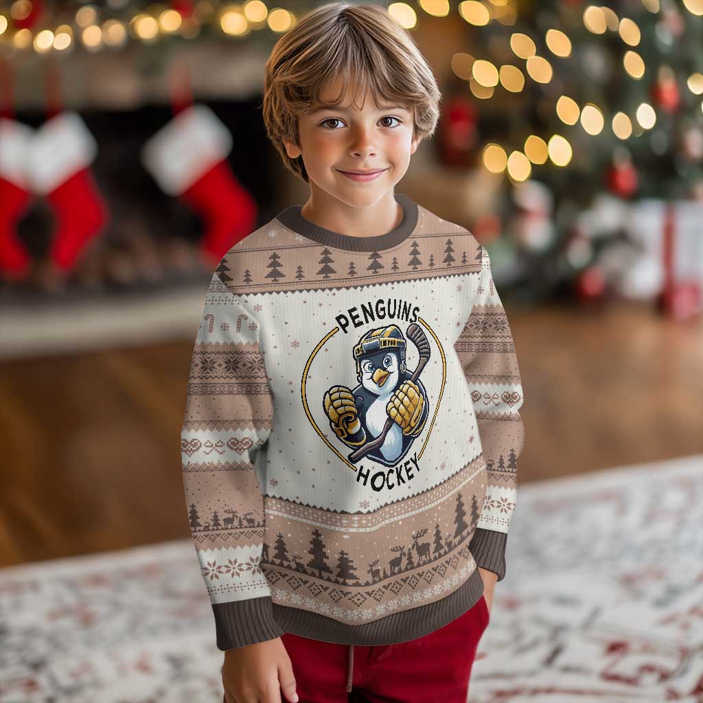 Funny Penguin Hockey Player Ugly Christmas Sweater Gift For Animal Lovers TS12 Mocha Mousse Print Your Wear