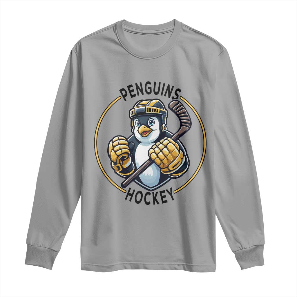 Funny Penguin Hockey Player Long Sleeve Shirt Gift For Animal Lovers TS12 Sport Gray Print Your Wear