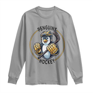 Funny Penguin Hockey Player Long Sleeve Shirt Gift For Animal Lovers TS12 Sport Gray Print Your Wear