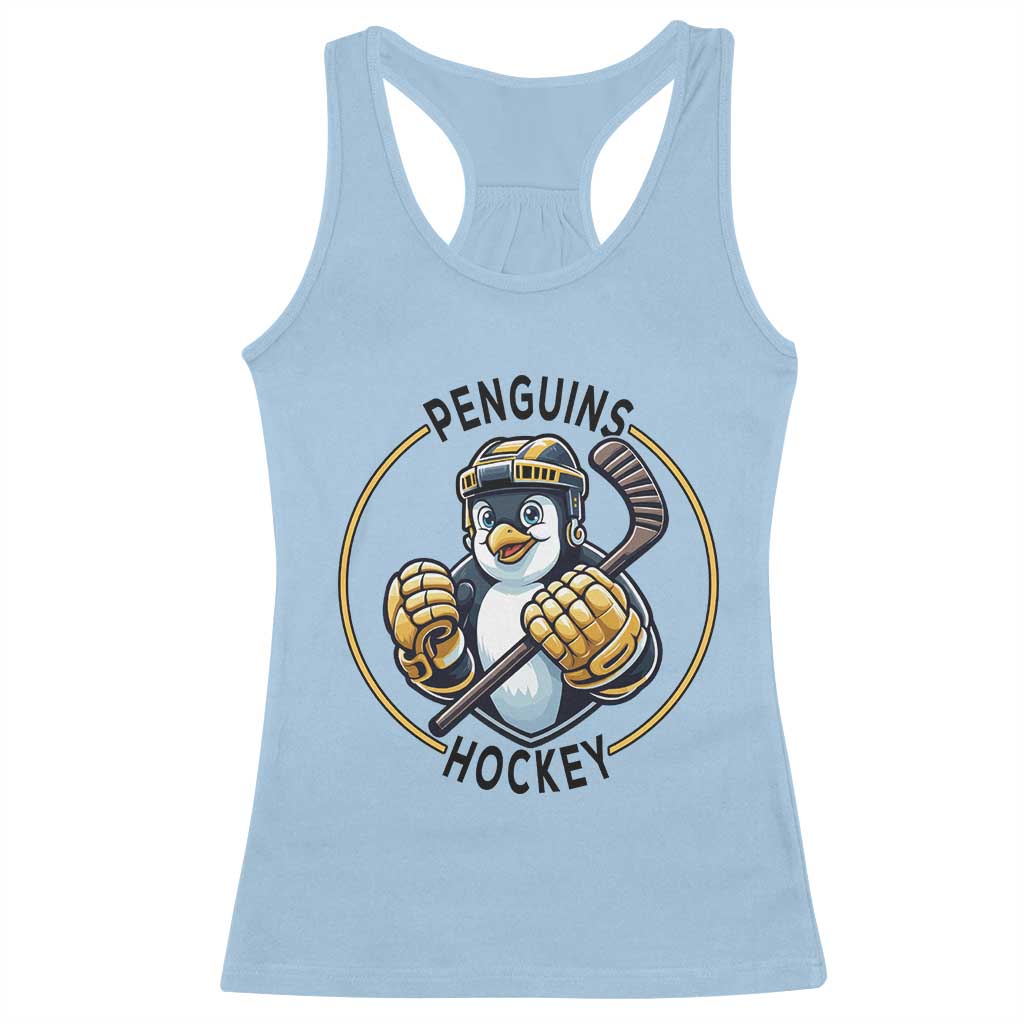 Funny Penguin Hockey Player Racerback Tank Top Gift For Animal Lovers TS12 Light Blue Print Your Wear