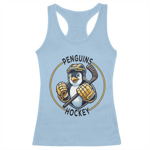 Funny Penguin Hockey Player Racerback Tank Top Gift For Animal Lovers TS12 Light Blue Print Your Wear