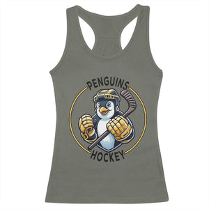 Funny Penguin Hockey Player Racerback Tank Top Gift For Animal Lovers TS12 Military Green Print Your Wear