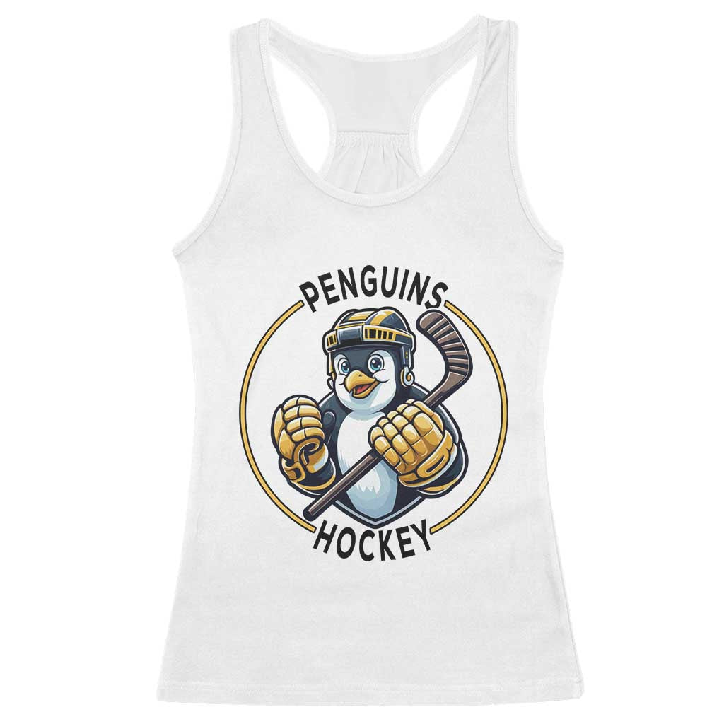 Funny Penguin Hockey Player Racerback Tank Top Gift For Animal Lovers TS12 White Print Your Wear