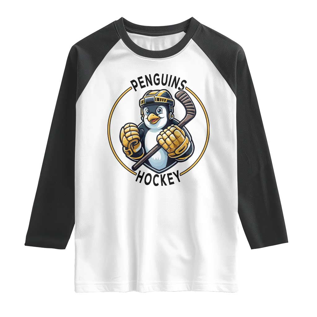 Funny Penguin Hockey Player Raglan Shirt Gift For Animal Lovers TS12 White Black Print Your Wear