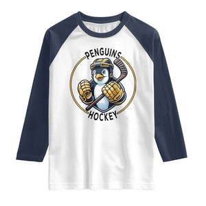 Funny Penguin Hockey Player Raglan Shirt Gift For Animal Lovers TS12 White Navy Print Your Wear