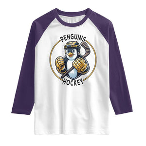 Funny Penguin Hockey Player Raglan Shirt Gift For Animal Lovers TS12 White Purple Print Your Wear