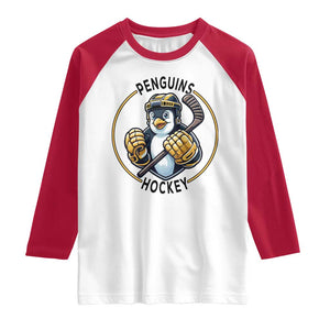 Funny Penguin Hockey Player Raglan Shirt Gift For Animal Lovers TS12 White Red Print Your Wear