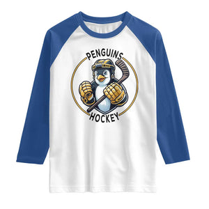 Funny Penguin Hockey Player Raglan Shirt Gift For Animal Lovers TS12 White Royal Print Your Wear