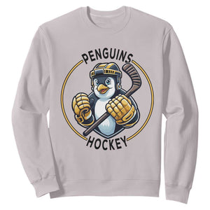Funny Penguin Hockey Player Sweatshirt Gift For Animal Lovers TS12 Ice Gray Print Your Wear