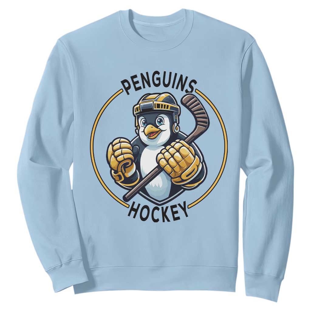 Funny Penguin Hockey Player Sweatshirt Gift For Animal Lovers TS12 Light Blue Print Your Wear