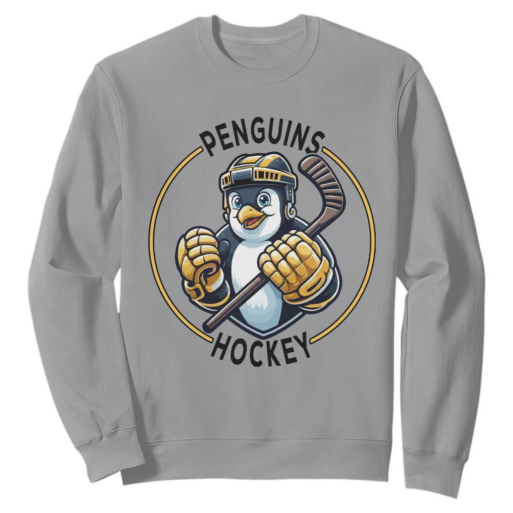 Funny Penguin Hockey Player Sweatshirt Gift For Animal Lovers TS12 Sport Gray Print Your Wear