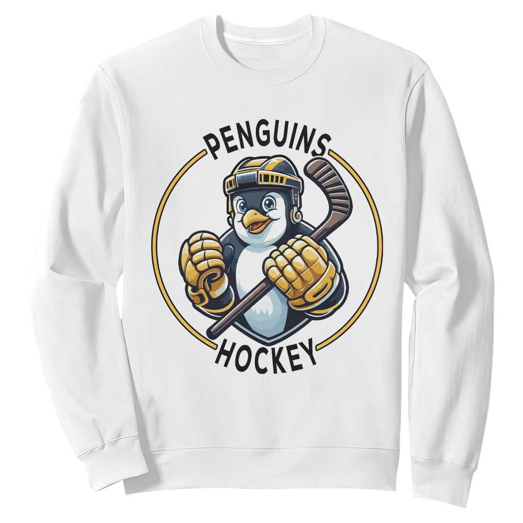 Funny Penguin Hockey Player Sweatshirt Gift For Animal Lovers TS12 White Print Your Wear