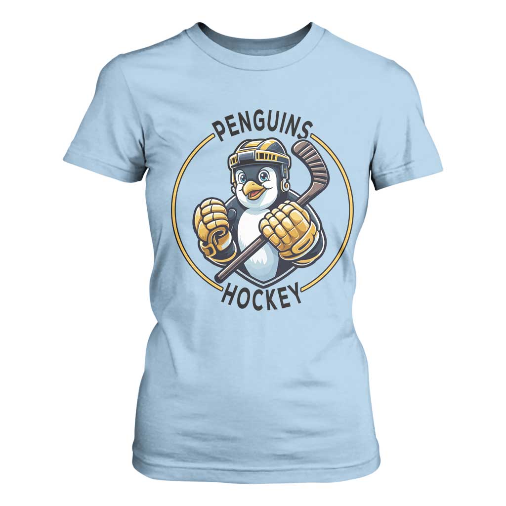 Funny Penguin Hockey Player T Shirt For Women Gift For Animal Lovers TS12 Light Blue Print Your Wear